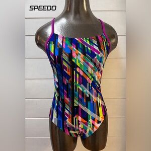 SPEEDO Multicolor Geometric One-Piece Swimsuit Pink Straps Size 10/36